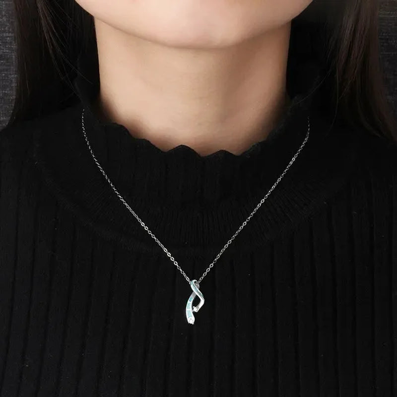 New Fashion 925 Sterling Silver Blue Fire Opal Cross Pendant Necklace Diamond Jewelry Bridal Wedding Accessories