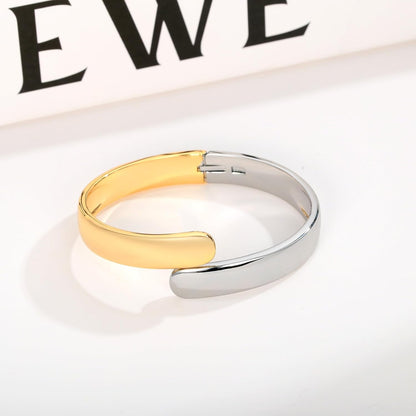 Two-Tone Cuff Bracelet for Women Dainty Teardrop Open Bangle Gold Plated Adjustable Cuff Bracelet