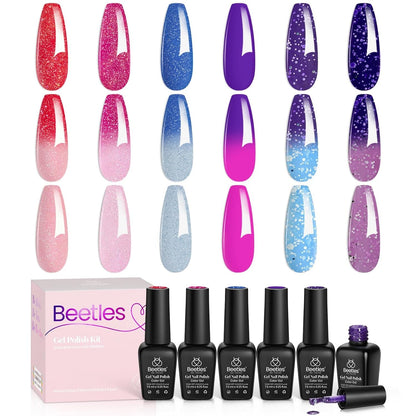 Beetles Pearl Gel Nail Polish 6 Colors Shimmer Glitter White Pink Blue Nail Polish Mermaid Gel Soak Off Uv Led Spring Summer Easter Gel Polish Swirl Thread Effect DIY Manicure Art