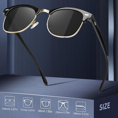 Classic Polarized Sunglasses for Men and Women Retro Style Semi Rimless Frame Sun Glasses 100% UV Protection Goggles