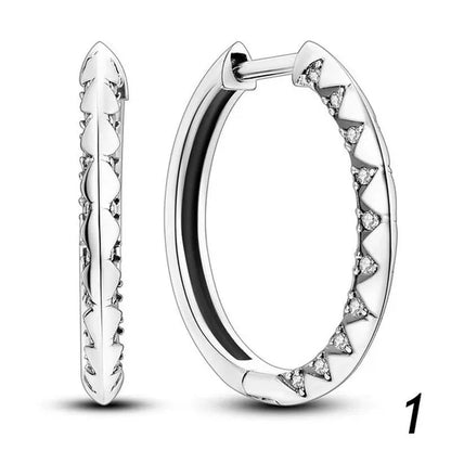 New 925 Sterling Silver Sparkling Two-Tone Zircon Stud Earrings European Fashion Women's Jewelry Earrings