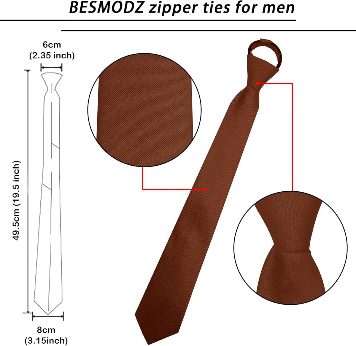 Men'S Lot 6 PCS Classic Zipper Ties Pretied Solid Color Necktie Set
