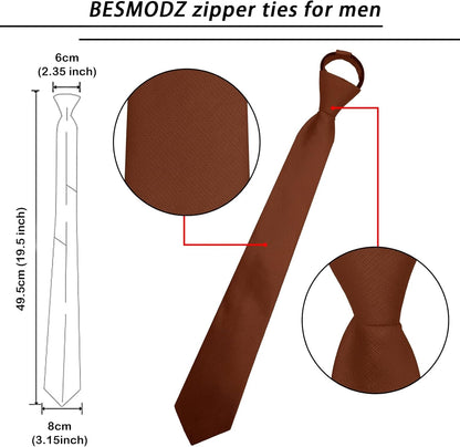 Men'S Lot 6 PCS Classic Zipper Ties Pretied Solid Color Necktie Set