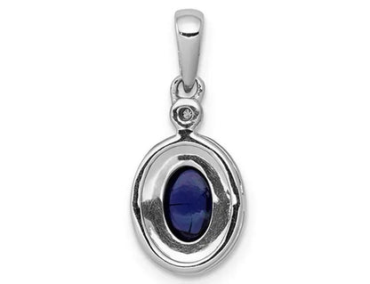 3/5 Carat (ctw) Natural Cabachon Blue Sapphire Drop Pendant Necklace in 14K White Gold with Diamonds