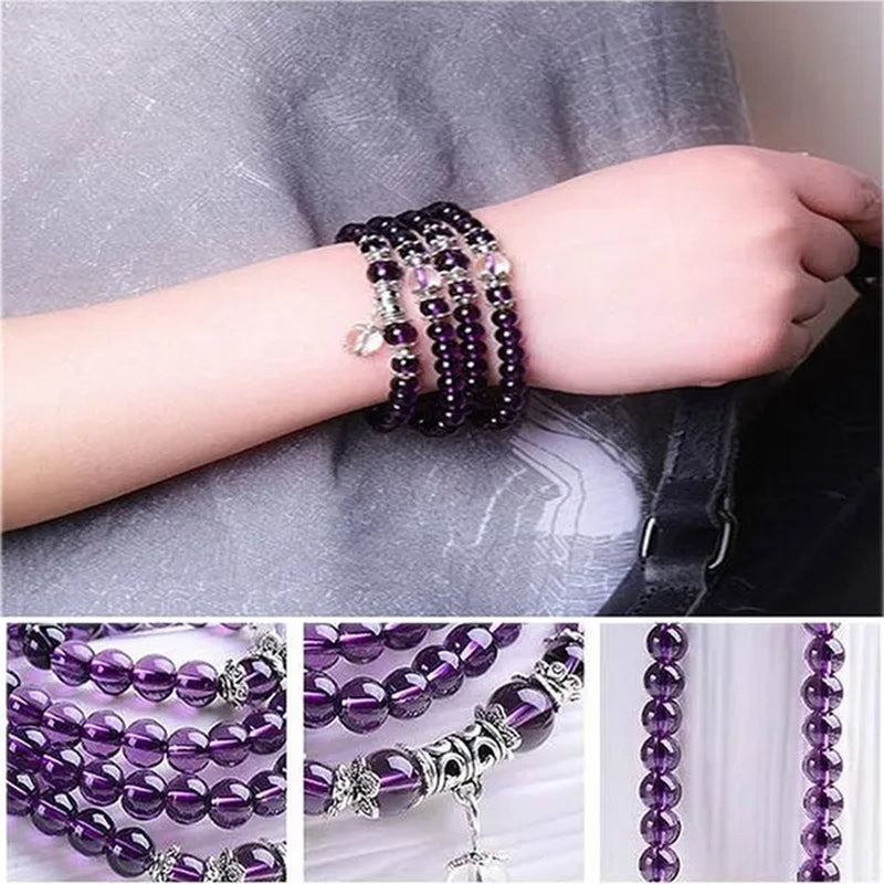 Buddhist Amethyst Bracelet Stones Chakra Dolphin Beaded Prayer Bangle