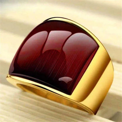 Vintage Men's Gemstone Ring Stainless Steel Single White Red Opal Rings Jewelry Gift for Men Women Boyfriend Girlfriend