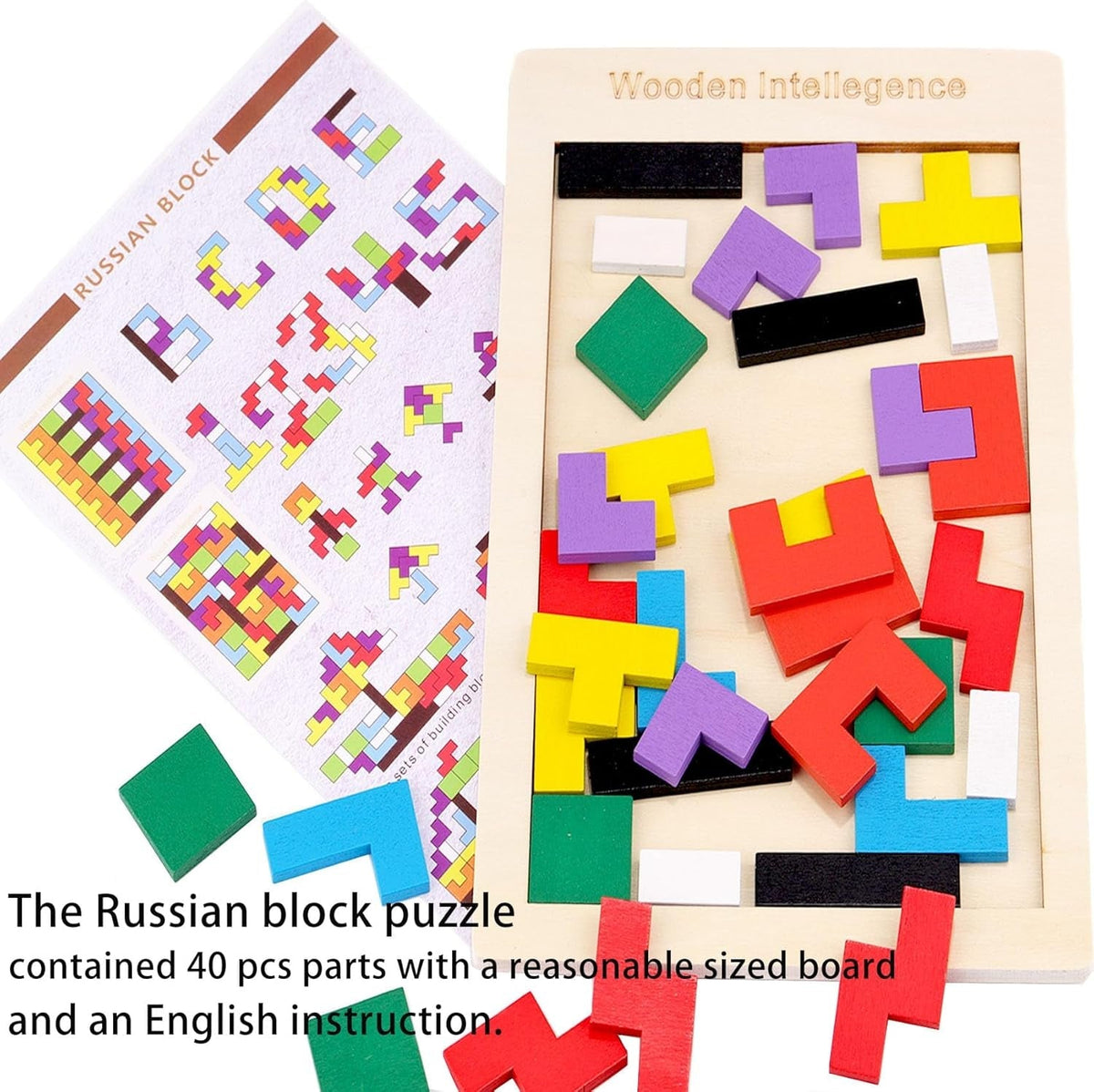 2 Pack Wooden Russian Blocks Puzzle&Hexagon Puzzles for Kids &Adults Wooden Blocks Puzzle Brain Teasers Intelligence Logic Toy Tangrams STEM Montessori Shapes Puzzles Gift for Children