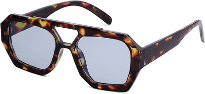 Trendy Designer Inspired Aviator Sunglasses for Women Men Hexagonal Square Thick Frame Double Bridge Sun Glasses