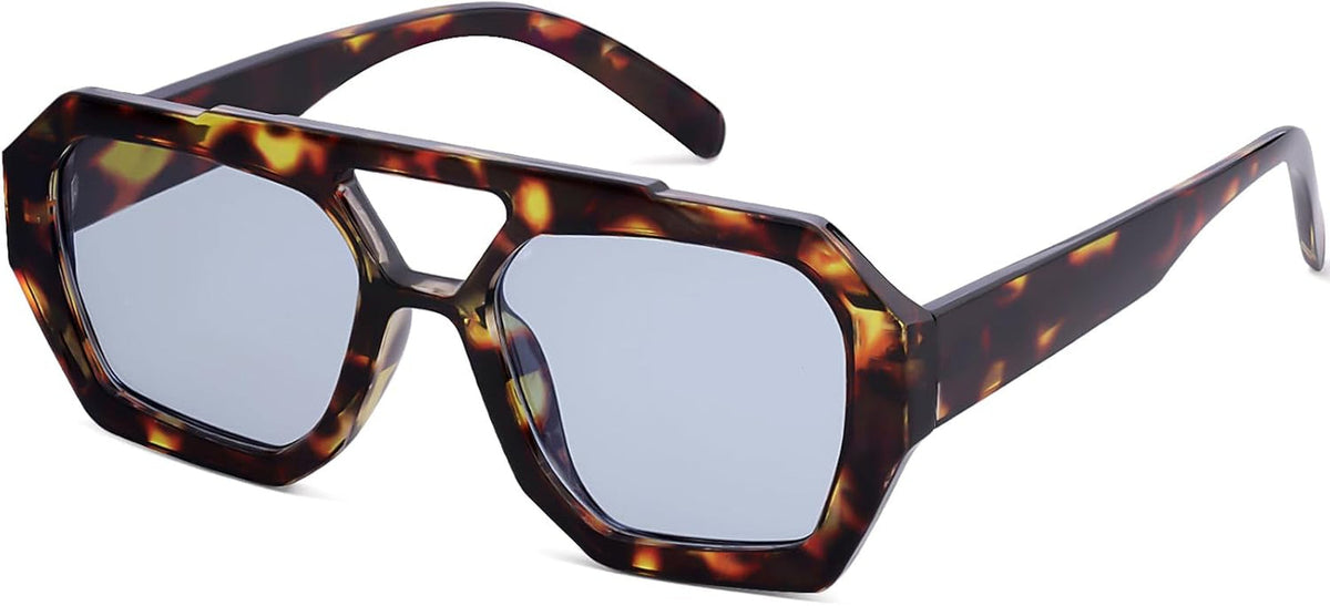 Trendy Designer Inspired Aviator Sunglasses for Women Men Hexagonal Square Thick Frame Double Bridge Sun Glasses
