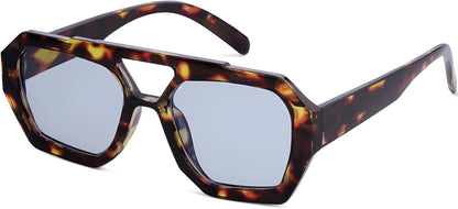 Trendy Designer Inspired Aviator Sunglasses for Women Men Hexagonal Square Thick Frame Double Bridge Sun Glasses