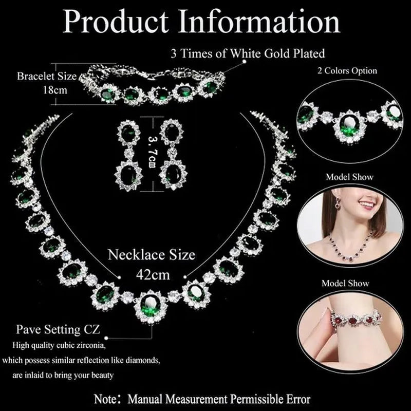 CANDICE European Style White Gold Plated Noble Green Lady Luxury Wedding Necklace Earrings Bridal Jewelry Set With AAA CZ Stone