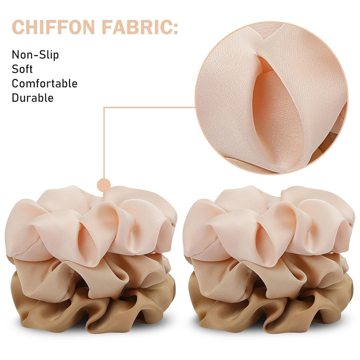 Soft Satin Scrunchies for Women, Non Slip, No Damage Scrunchies Hair Ties, Pack of 6