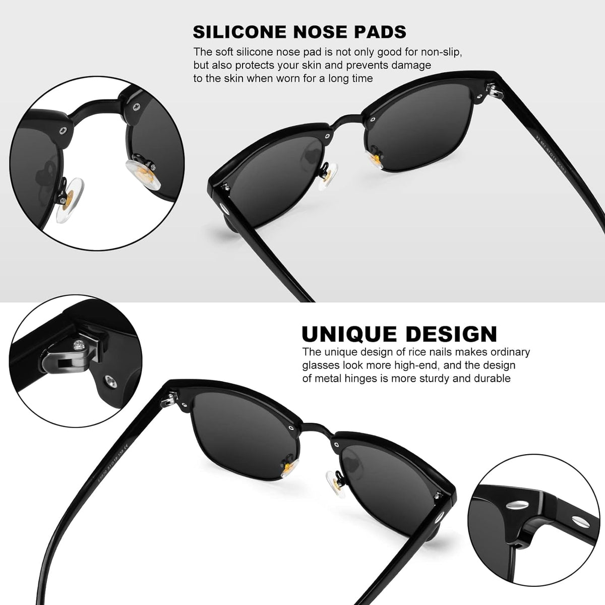 Classic Polarized Sunglasses for Men and Women Retro Style Semi Rimless Frame Sun Glasses 100% UV Protection Goggles