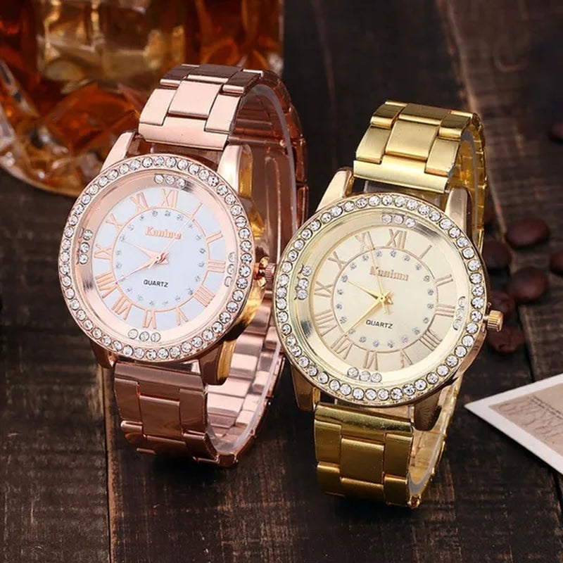 Luxury Brand Ladies Quartz Watches Women Full Diamond Rose Watch Gold Fashion Watch for Gift Clock Reloj Mujer Montre Femme