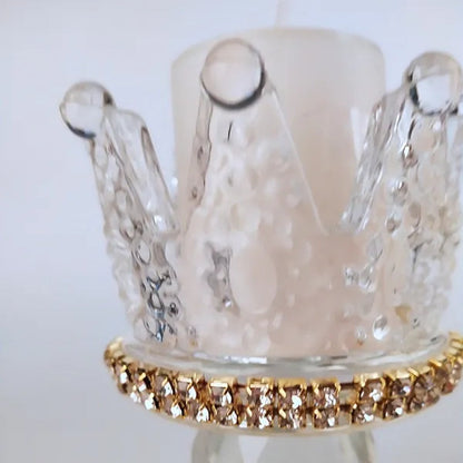 Crown Candlestick Candle Holder Transparent Glass Crystal Wedding Home Decor Big Tealight Candle Stand