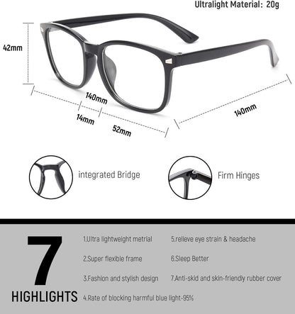 6 Pack Blue Light Blocking Glasses for Computer Gaming, Fashion Fake Anti Eye Strain Eyeglasses for Women Men (6 Pack Mix-01)
