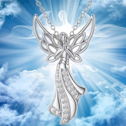 Exquisite Fashion Creative Women Angel Wings Diamond Necklace Holy Faith Angel Princess Pendant Engagement Necklace Women Diamond Jewelry Birthday Party Anniversary Gift Christmas Gift Jewelry Necklace