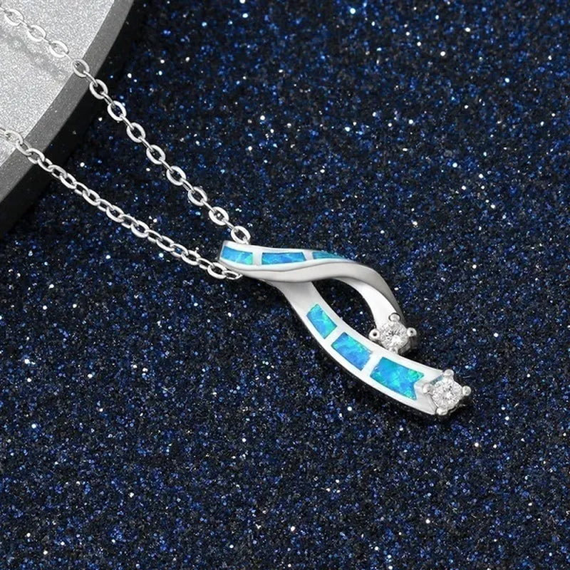 New Fashion 925 Sterling Silver Blue Fire Opal Cross Pendant Necklace Diamond Jewelry Bridal Wedding Accessories
