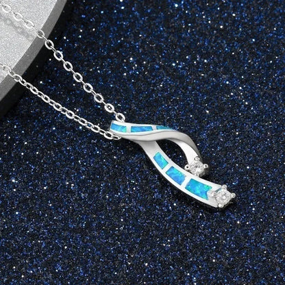New Fashion 925 Sterling Silver Blue Fire Opal Cross Pendant Necklace Diamond Jewelry Bridal Wedding Accessories