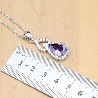 Natural Silver 925 Jewelry Purple Amethyst Jewelry Set For Women Earrings/Pendant/Necklace/Open Rings/Bracelet