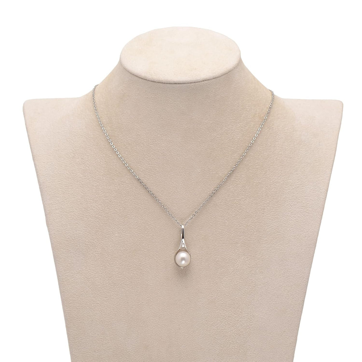 925 Sterling Silver Spoon Shape Cultured White Pearl Pendant Necklace for Women