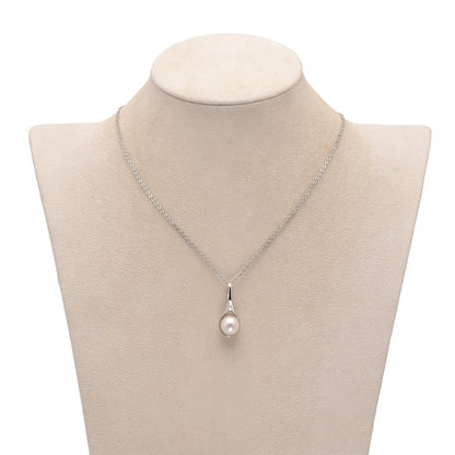 925 Sterling Silver Spoon Shape Cultured White Pearl Pendant Necklace for Women