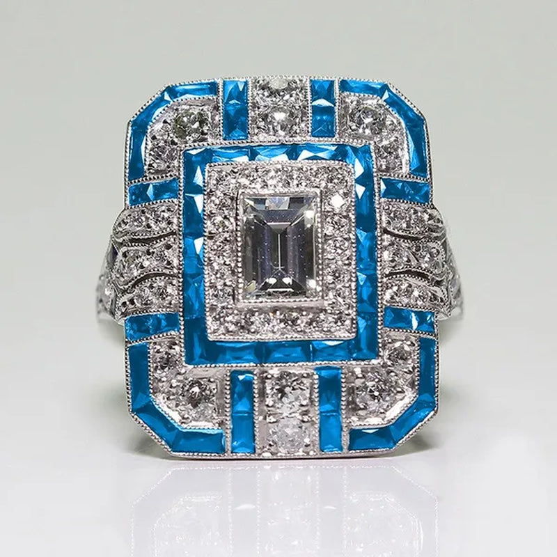 Antique Art Deco 925 Sterling Silver Red Ruby & Diamond Ring