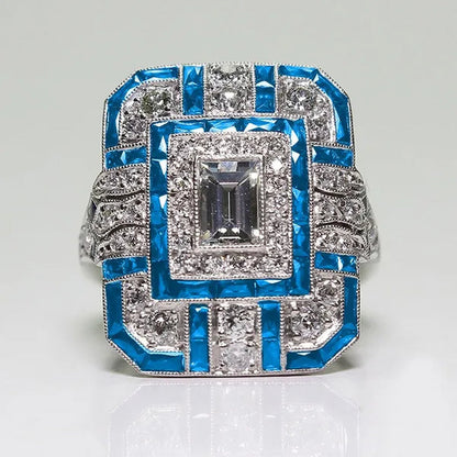 Antique Art Deco 925 Sterling Silver Red Ruby & Diamond Ring