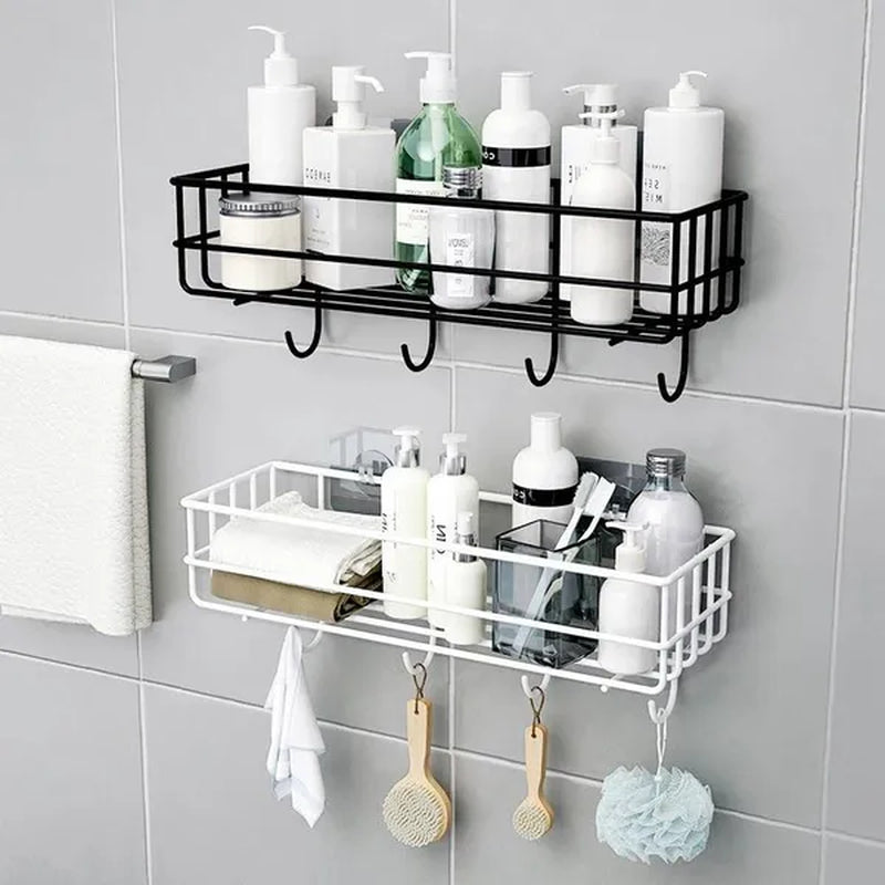Wall Mounted Hanging Storage Shelf Kitchen Bathroom Shower Storage Rack Punch Free