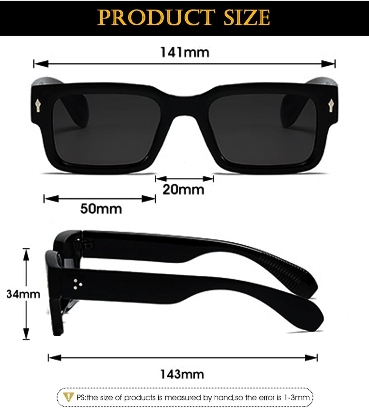 Square Frame Sunglasses for Women Men Trendy Chunky Rectangle Sun Glasses Black Shades UV400 Protection
