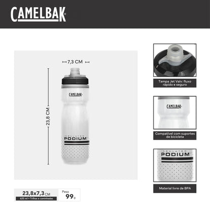 Podium Chill Insulated Bike Water Bottle - Easy Squeeze Bottle - Fits Most Bike Cages - 21Oz, Black