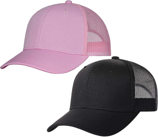 2 Pack Snapback Trucker Baseball Hats Mesh Back Adjustable Blank Ball Caps for Men Women