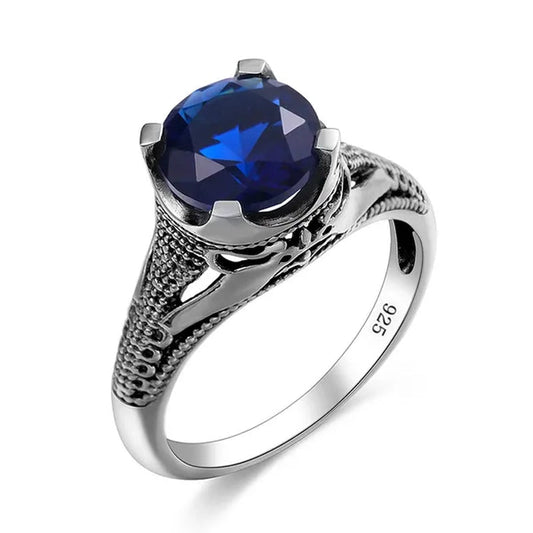 High Quality Fashion 2016 Blue Sapphire Vintage Wedding Ring Antique 925 Sterling Silver for Women Jewelry