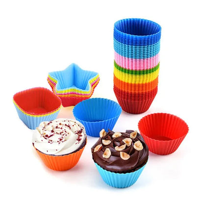 3/6/12/18/24pcs New Silicone Muffin Cake Cups for Kitchen Baking Circular Shape Square Shape Star Rose Pudding Cake Cup Creative Heart Shaped Rice Cake Cup Baking for Cupcakes and Muffin Bakeware Silicone Mold