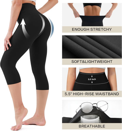Women'S High Waisted Capri Buttery Soft Tummy Control No See through Workout Athletic Running Yoga Cycling