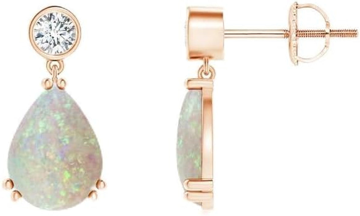 Natural Opal Drop Earrings for Women Girls in Sterling Silver/14K Solid Gold/Platinum | October Birthstone Jewelry Gift for Her | Birthday | Wedding | Anniversary