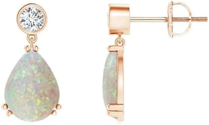 Natural Opal Drop Earrings for Women Girls in Sterling Silver/14K Solid Gold/Platinum | October Birthstone Jewelry Gift for Her | Birthday | Wedding | Anniversary