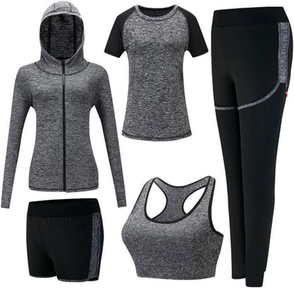 Women'S 5Pcs Sport Suits Fitness Yoga Running Athletic Tracksuits
