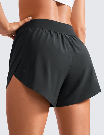 Mid Waisted Dolphin Athletic Shorts for Women 4" Lightweight High Split for Gym Workout with Liner Quick Dry