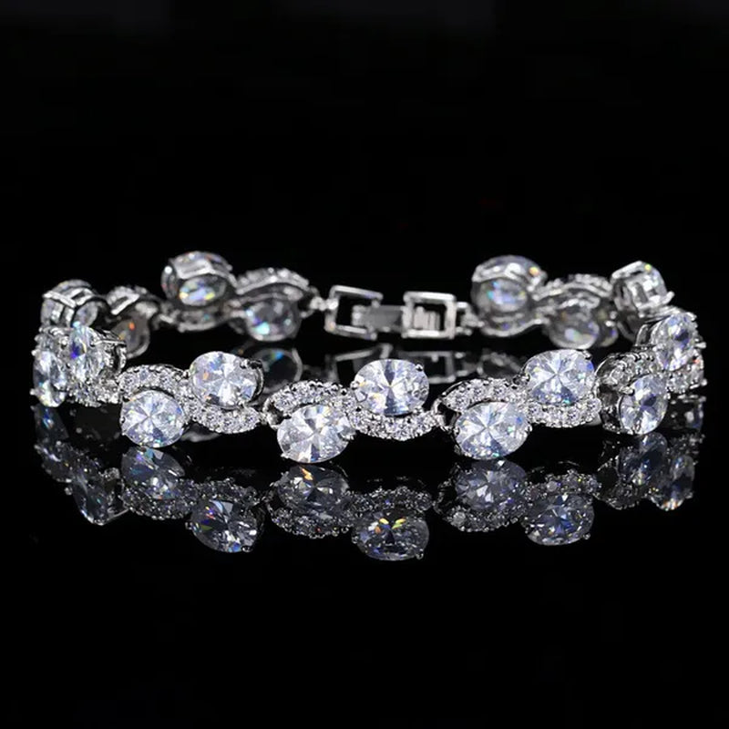 CANDICE Brilliant Multicolor Cubic Zirconia Crystal Pave Setting S Shaped Silver Plated Tennis Bracelets Bangles for Women New Summer Jewelry