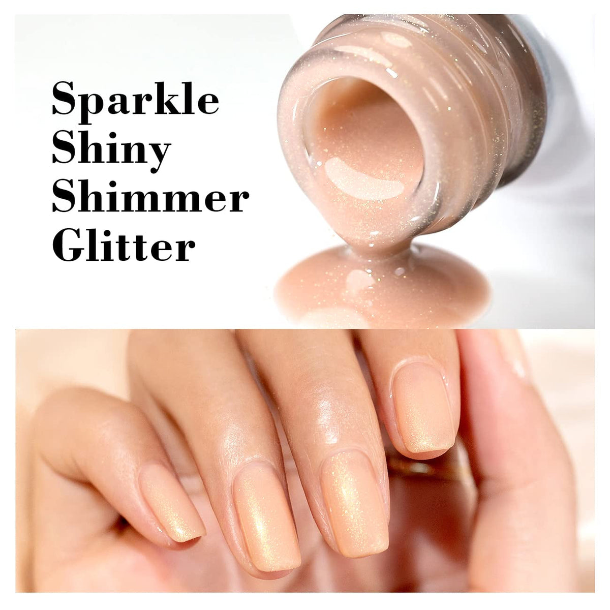 Nude Gel Nail Polish Apricot Gold Glitter Shimmer Neutral Sheer Nude Gel Polish Soak off LED UV Curing Requires Beige Pigment Jelly French Manicure Nail Gel Polish 15Ml 1 Piece for Home Salon