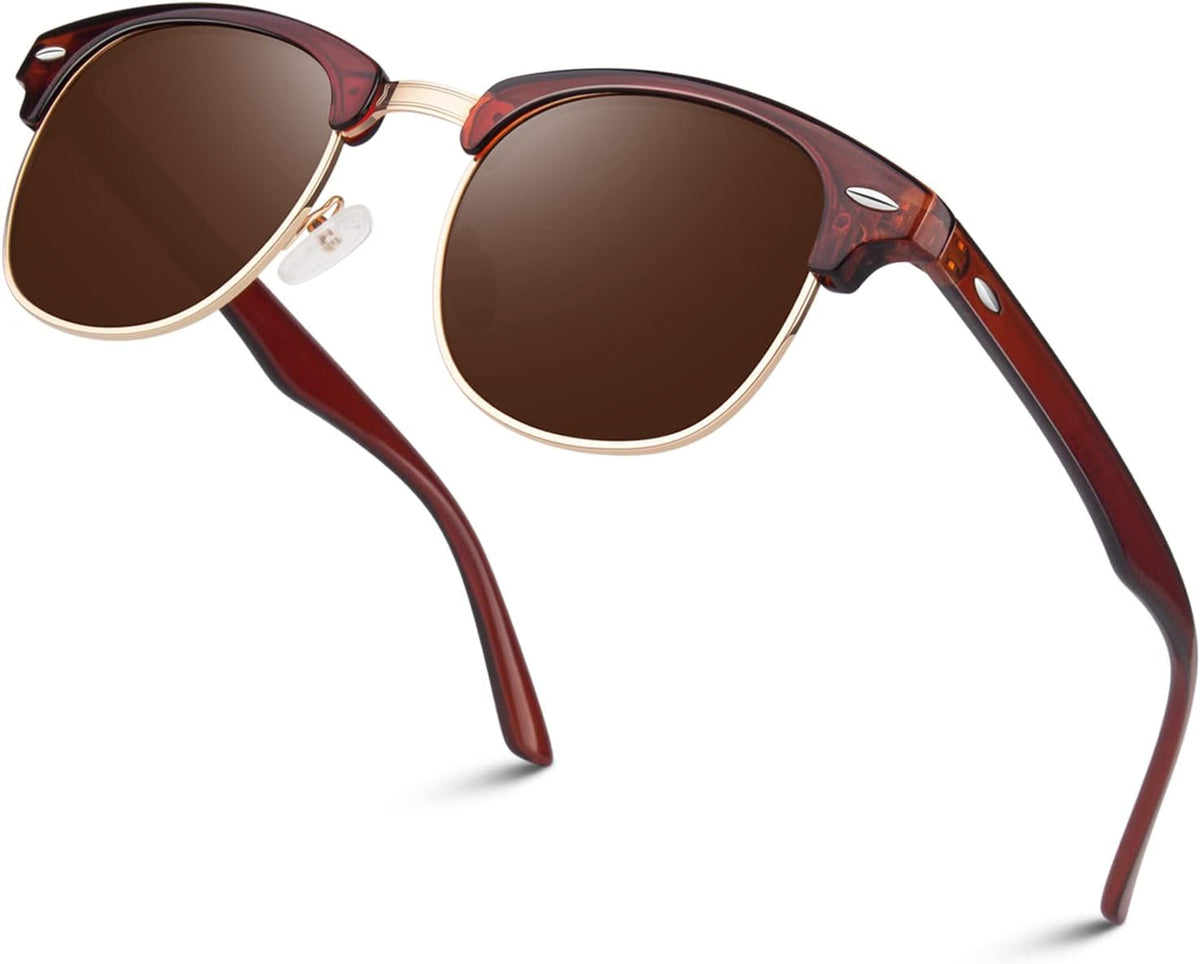 Polarized Semi Rimless Sunglasses for Men Women, Classic Retro Shades Half Frame Driving Sun Glasses UV Protection