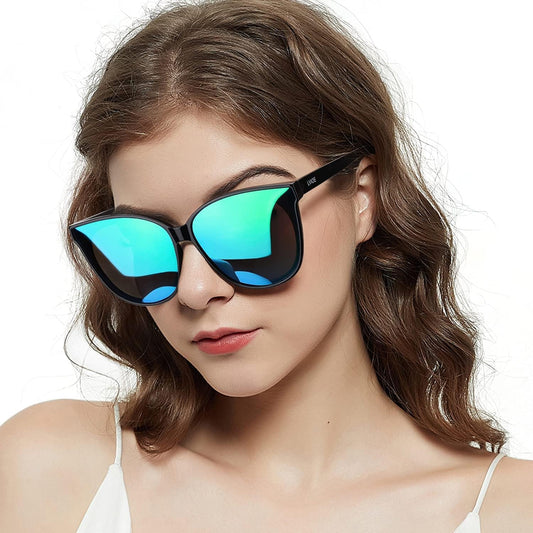 Cat Eyes Sunglasses for Women, Polarized Oversized Fashion Vintage Eyewear for Driving Fishing - 99.99% UV Protection