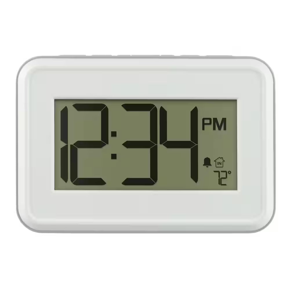 Digital White Wall Clock with Temperature and Countdown Timer