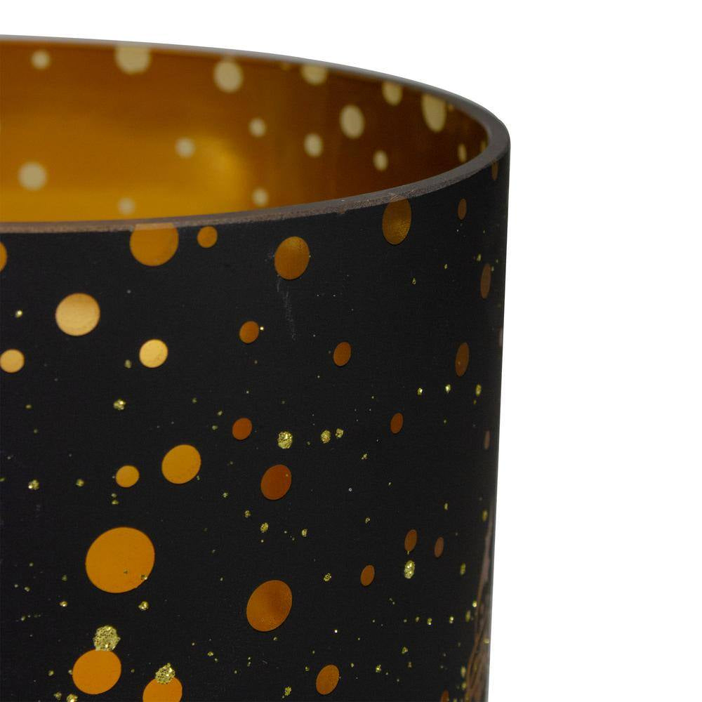 6 In. Black and Gold Deer and Pine Trees Flameless Glass Candle Holder
