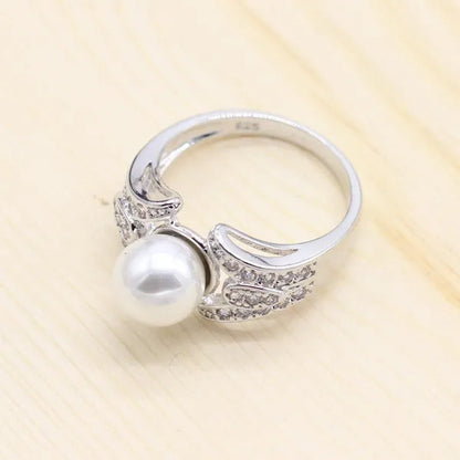 925 silver jewelry sets Women Pearl Necklace Pendant Ring Earring for dance Party Jewelry