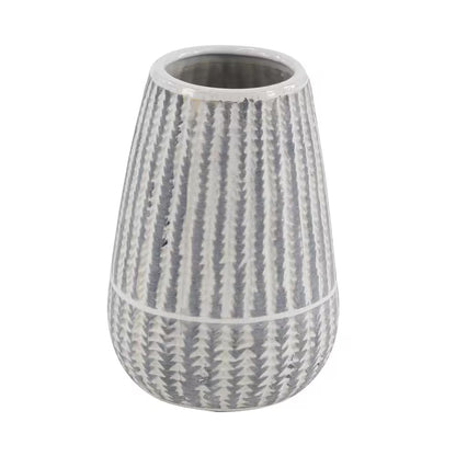 10 In. White Ceramic Decorative Vase with Stripes