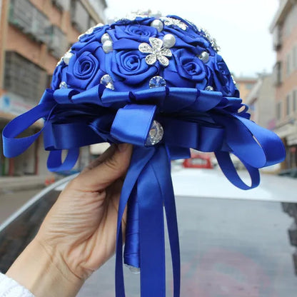 18CM Crystal Wedding Bouquets 100% Handmade Durable Holding Artificial Flowers Diamond Brooch Pearl Bridal Bouquets