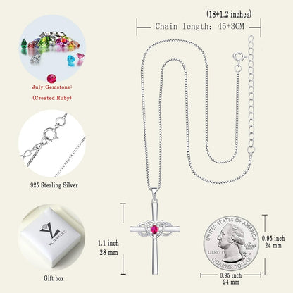 Women'S Cross Necklace Sterling Silver Infinity Heart Crucifix Pendant Birthstone Criss Jewelry