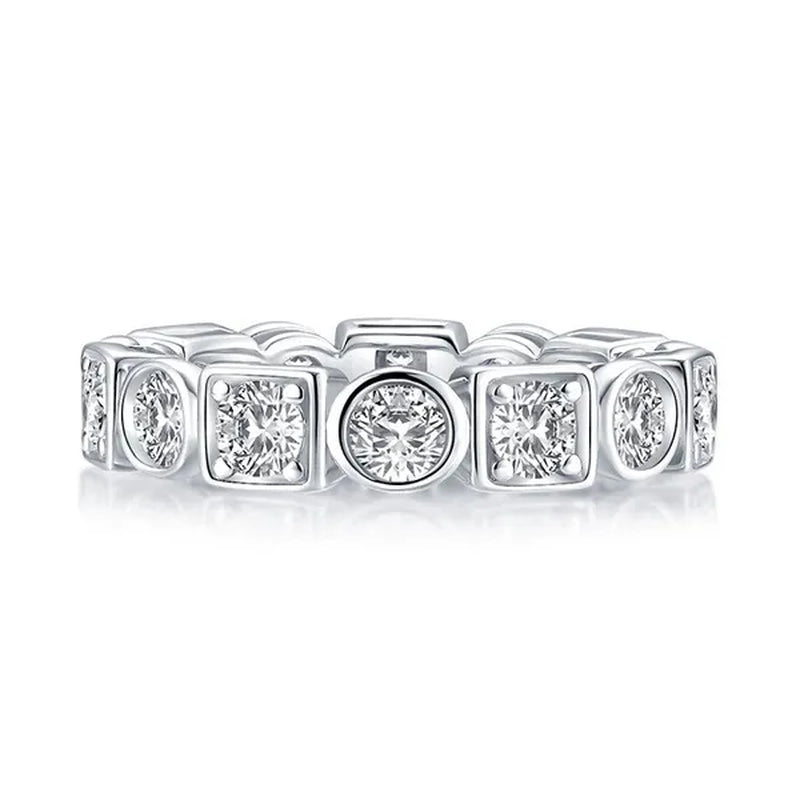 Eternity Ring 18k White Gold Plating Sterling Silver Round & Emerald Cut Ethical Lab-grown Diamond Band Stackable Ring Multi-stone Ring